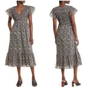 NEW Rails Clementine Black Floral Smocked Cotton Dress